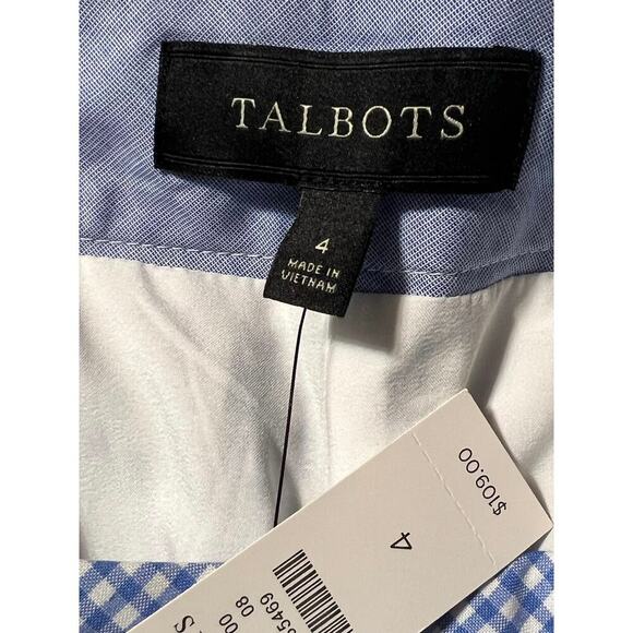 NWT Talbots Ankle Length Gingham Blue White‎ Pants Size 4 Cotton Mix side zipper - Picture 7 of 9